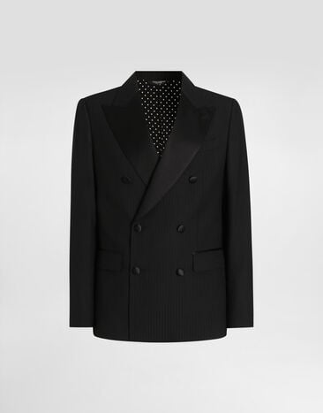 Dolce & Gabbana Double-breasted sicilia light jacket in striped jacquard Black G2TV8TFR225