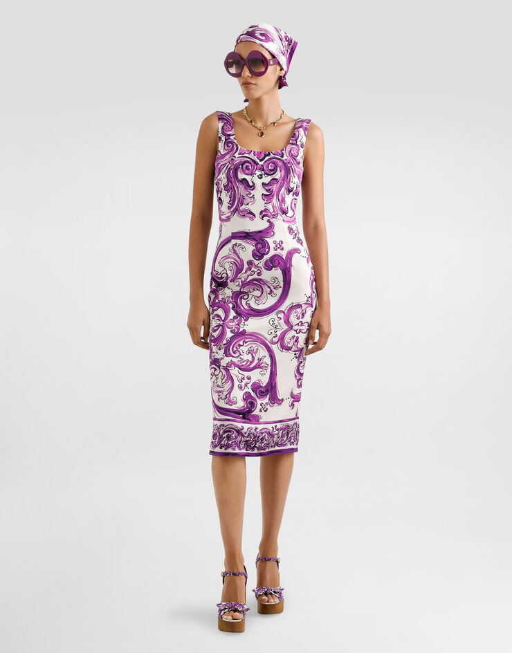 Dolce & Gabbana Majolica-print long charmeuse dress Multicolor F6TSXTFHAA2