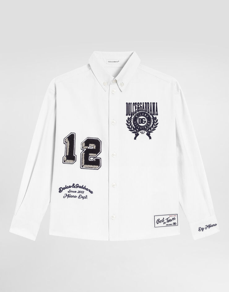 Dolce & Gabbana Cotton shirt with embroidery and patch Grey L44S46FU609