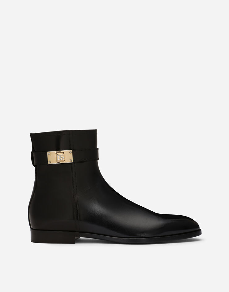 Dolce & Gabbana حذاء بوت برقبة للكاحل من جلد عجل مصقول أسود A60546AQ237