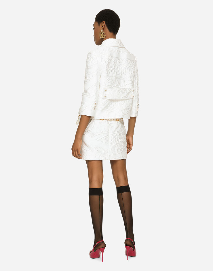 Dolce & Gabbana Falda corta de brocado con logotipo DG Blanco F4CPSTHJMPA