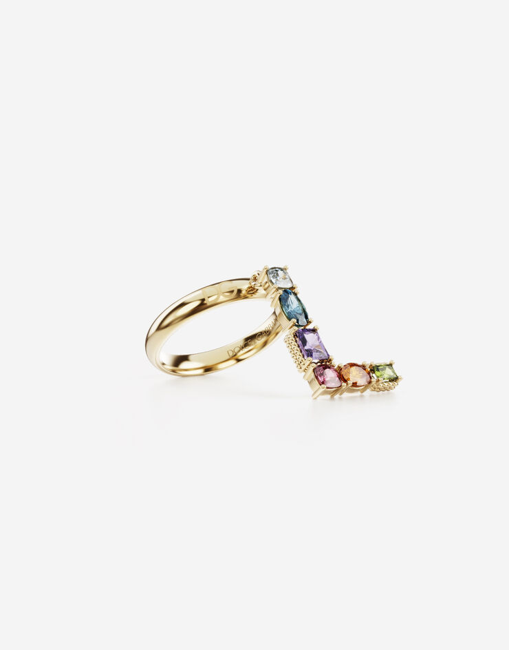 Dolce & Gabbana Ring Rainbow alphabet L aus gelbgold mit mehrfarbigen edelsteinen GOLD WRMR1GWMIXL