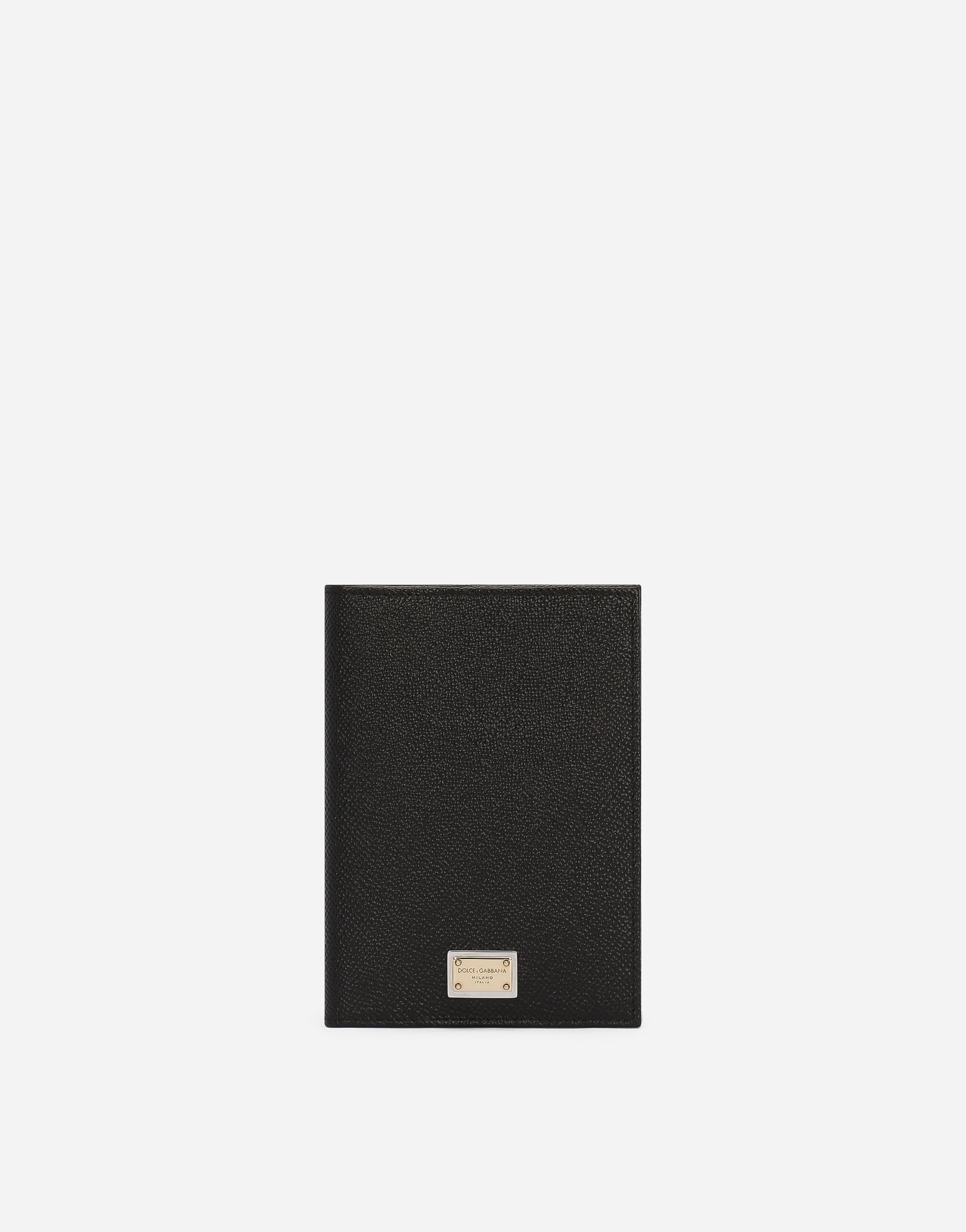 Dauphine calfskin passport holder with plate in Black for
