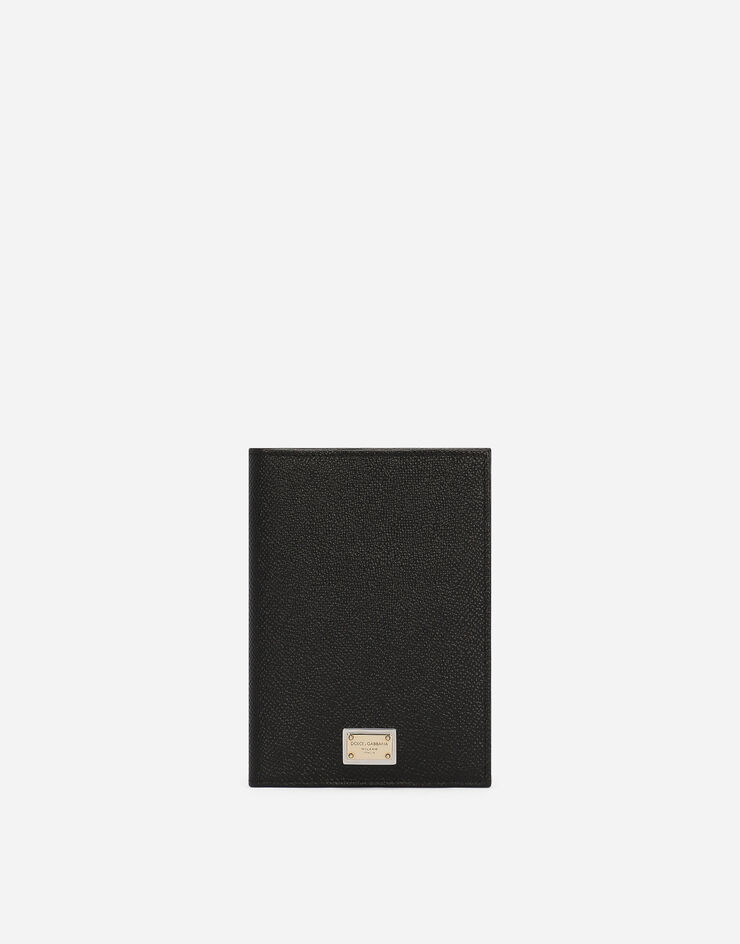 Dolce & Gabbana Funda para el pasaporte de piel de becerro dauphine con plaquita Negro BI2215A1001