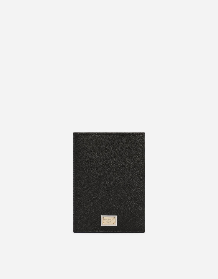 Dolce & Gabbana Porte-passeport en cuir de veau dauphine avec plaquette Noir BI2215A1001