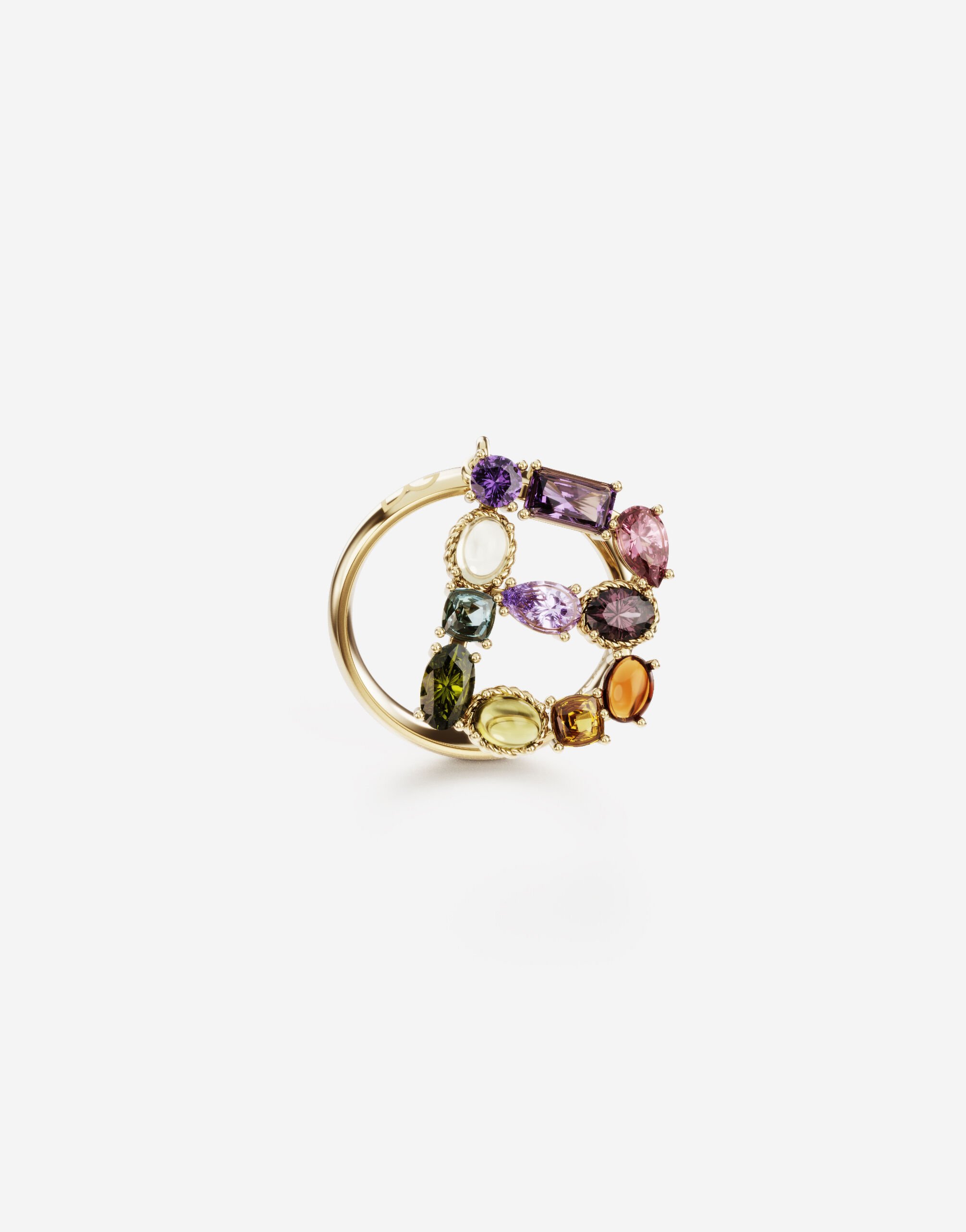 Dolce & Gabbana Rainbow alphabet B ring in yellow gold with multicolor fine gems Gold WRQA1GWQC01