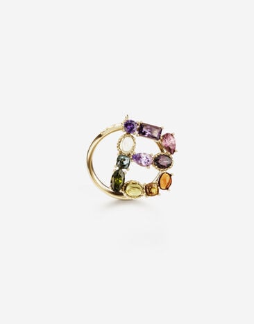 Dolce & Gabbana Rainbow alphabet B ring in yellow gold with multicolor fine gems Gold WRMR1GWMIXU