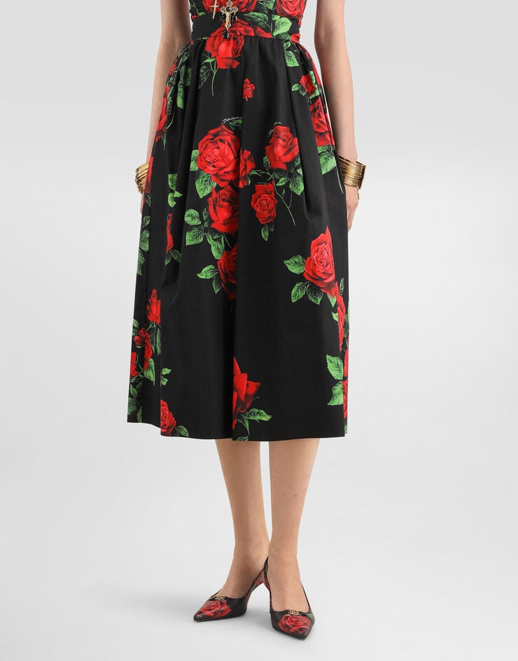 Dolce & Gabbana Rose-print poplin pleated skirt Multicolor F4CULTHS5VL