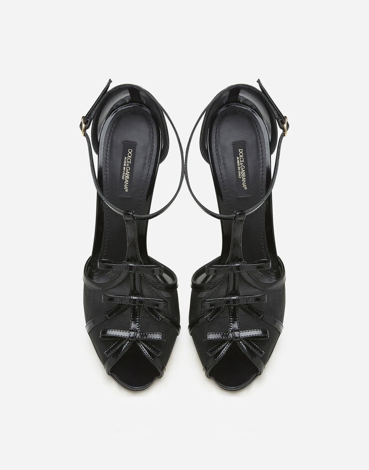 Dolce & Gabbana Polished calfskin and mesh sandals with small bows BLACK CR0950AJ290