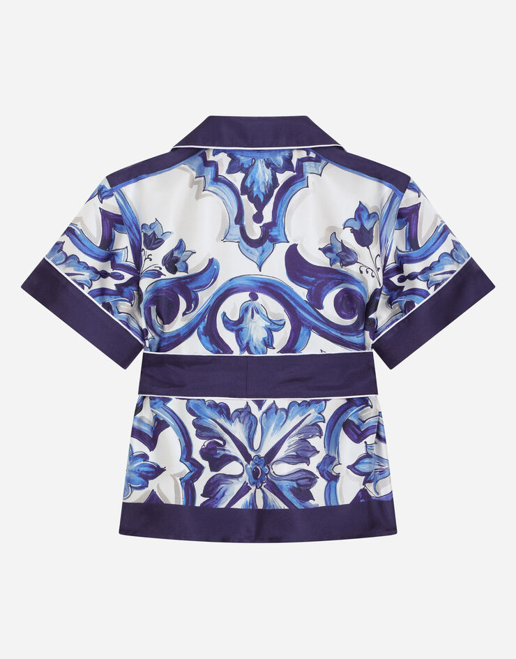 Dolce & Gabbana Camisa de sarga con estampado de mayólica Multicolor L55S65G7EY5
