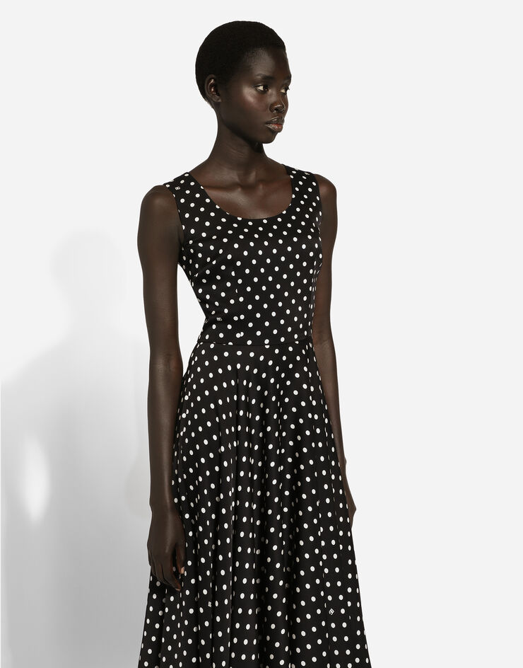 Dolce & Gabbana Silk charmeuse calf-length circle-skirt dress with polka-dot print Print F6JJATFSA65