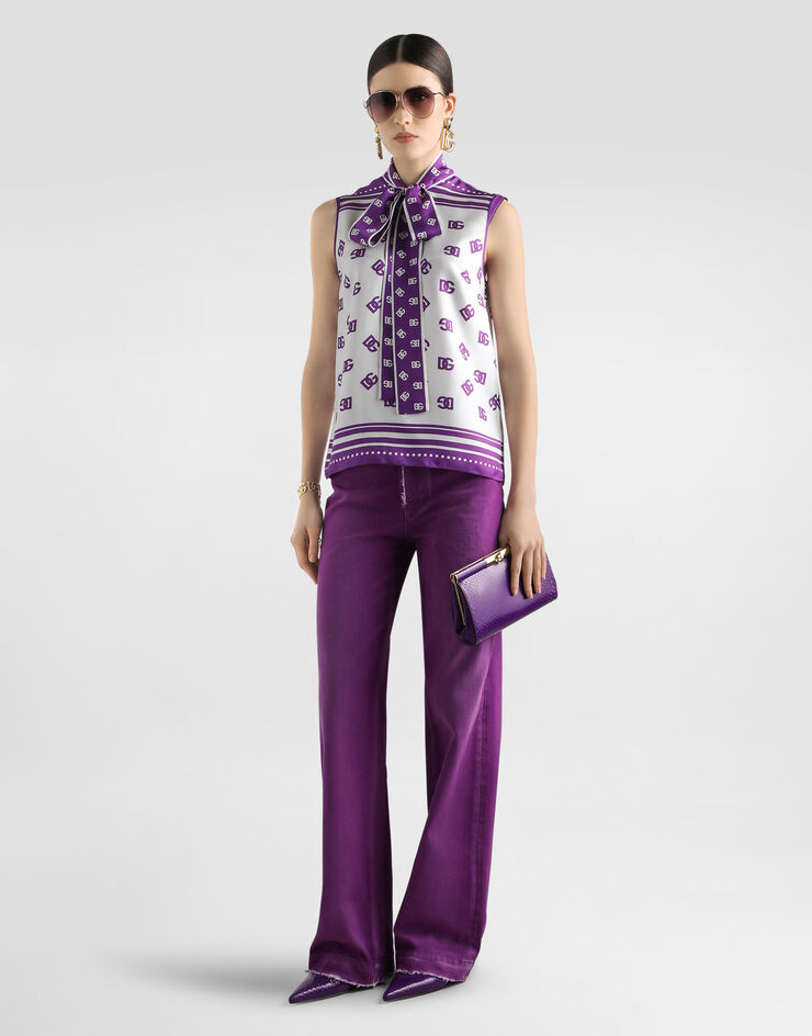 Dolce & Gabbana DG logo all-over silk twill top Print F7AN7THI1Z5