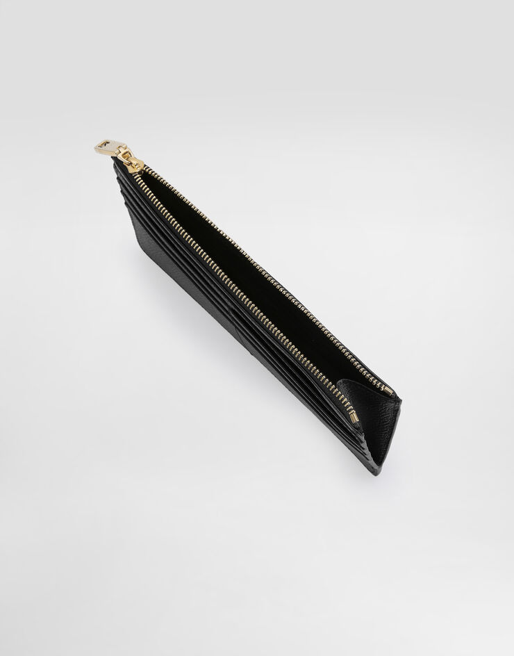 Dolce & Gabbana Large dauphine calfskin card holder with plate Black BI1265A1001