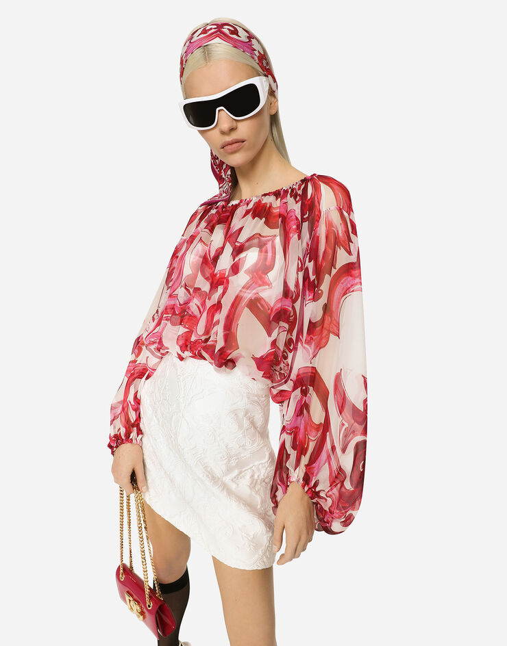 Dolce&Gabbana Top de chifón con estampado Maiolica Multicolor F72G7THI1FO
