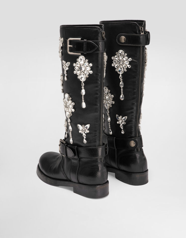 Dolce & Gabbana Horse leather boots with crystal embroidery Black CU1248AW847