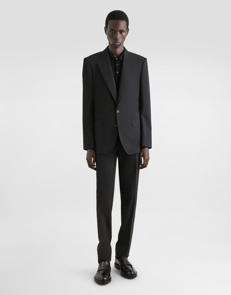 Dolce & Gabbana Wool polo-shirt with branded tag Black GXO38TJDVGE