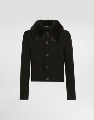 Dolce & Gabbana Wool jacket with fur-effect collar Black GXVD3ZJDVBZ