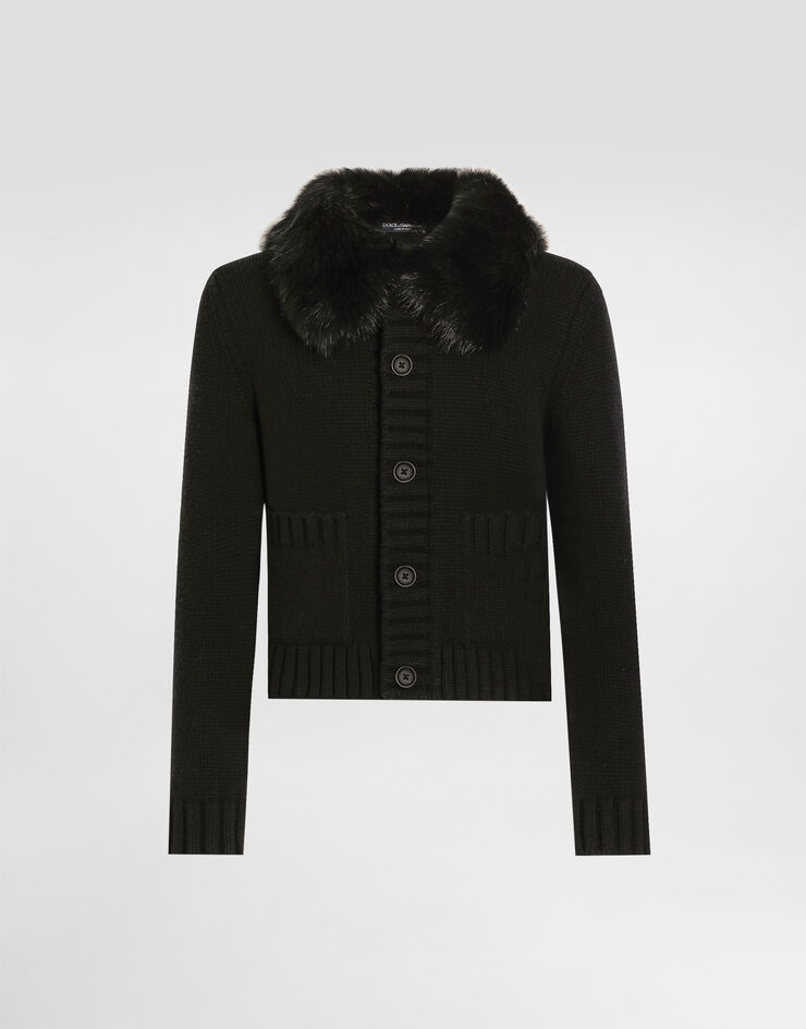 Dolce & Gabbana Wool jacket with fur-effect collar Black GXVD3ZJDVBZ