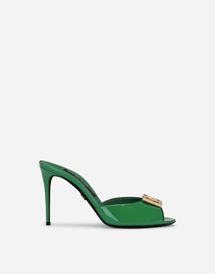 Dolce & Gabbana Patent leather mules with DG logo Green CR1484A1471