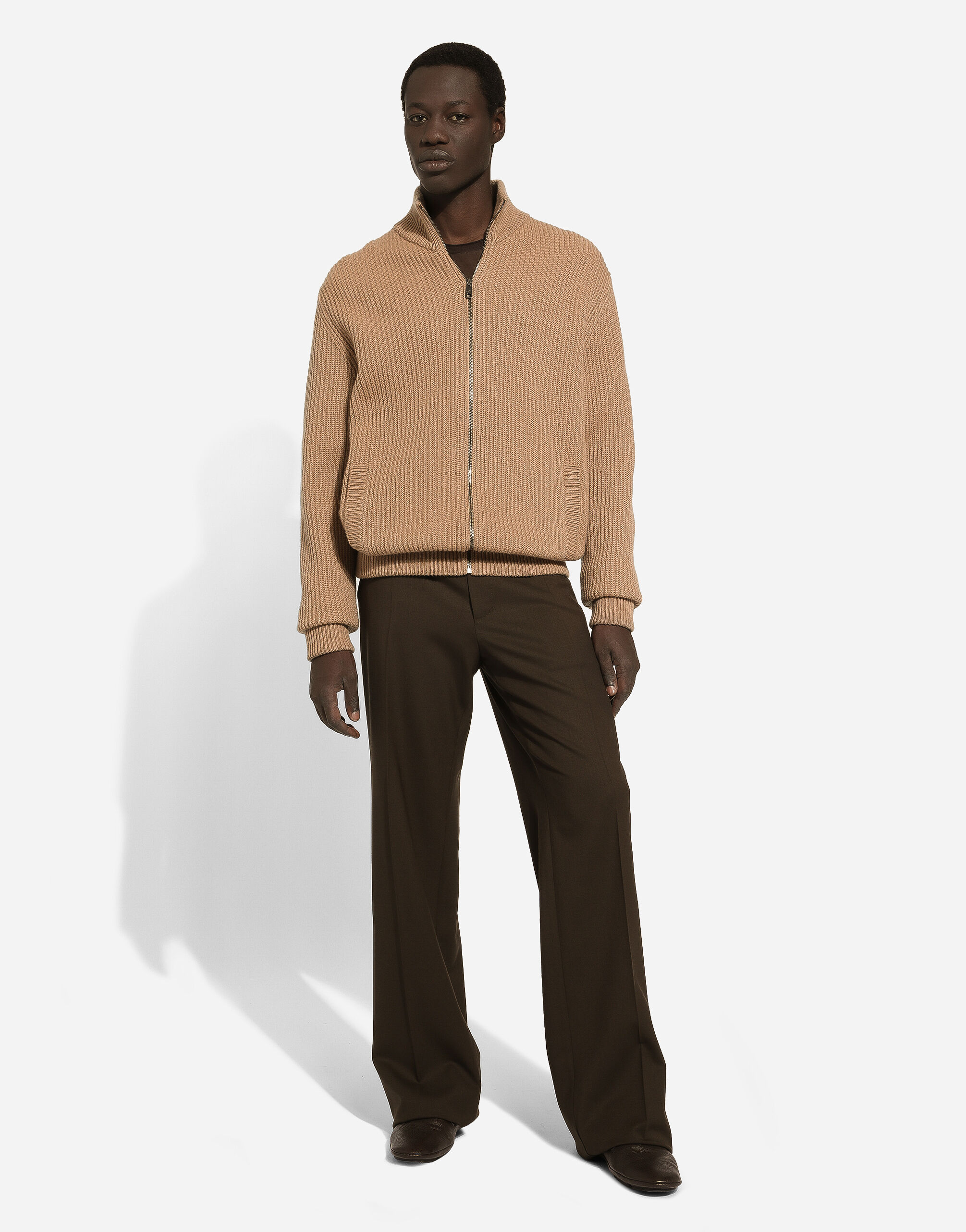 Zip-up cashmere sweatshirt with high neck in Beige for Men