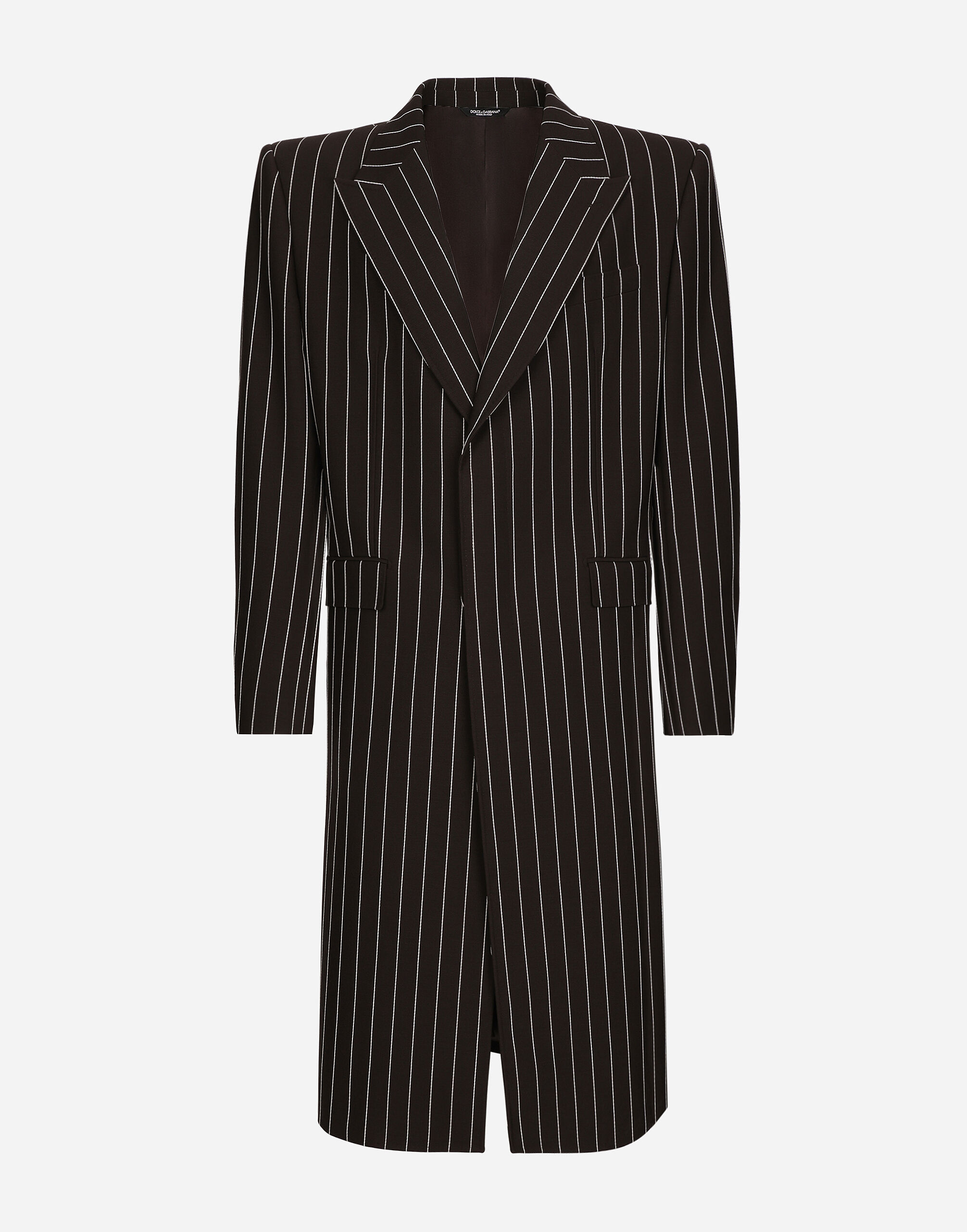 Dolce & Gabbana Single-breasted pinstripe wool coat Brown G2SJ0THUMG4