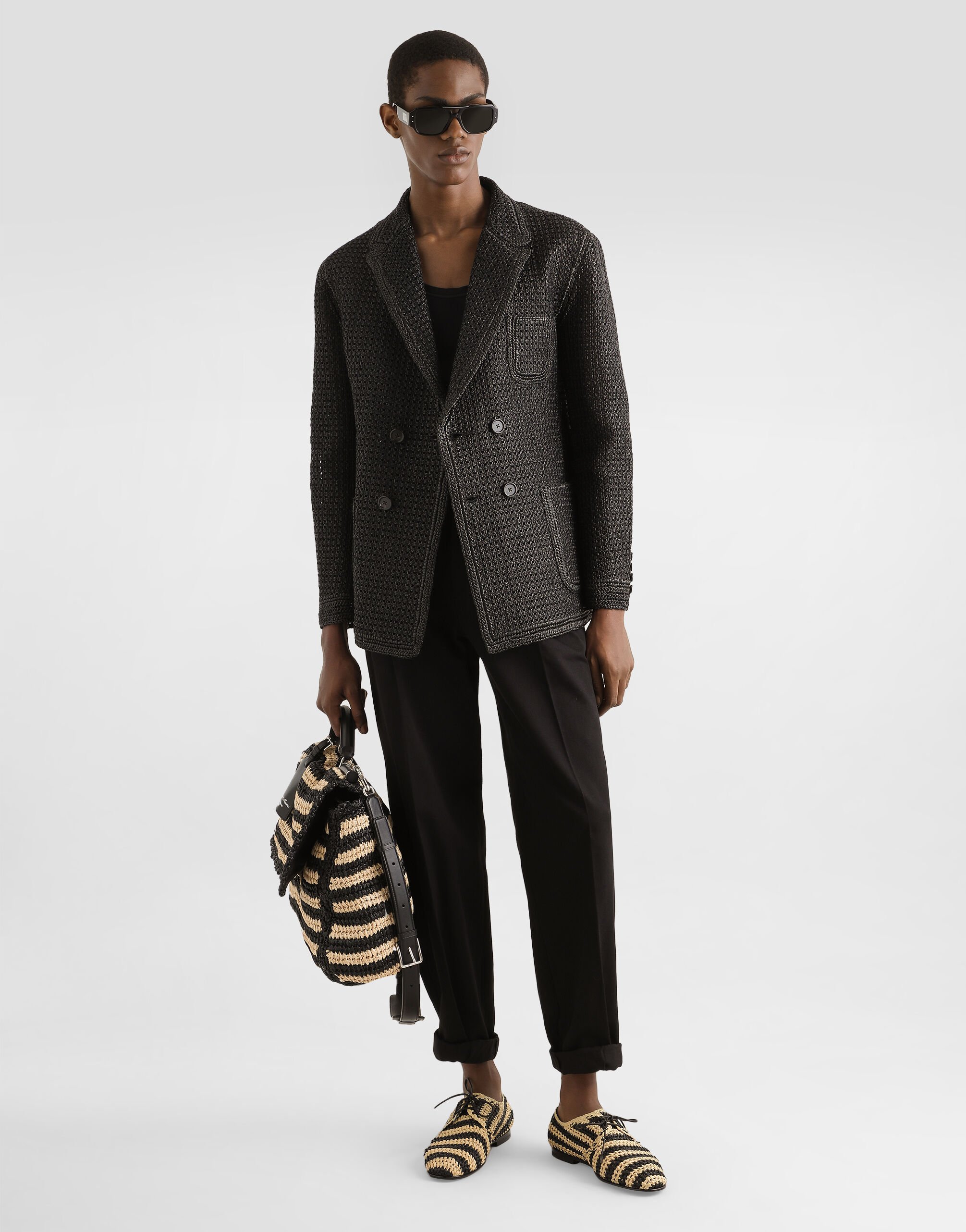 Cotton gabardine pants with double darts in Black for Men