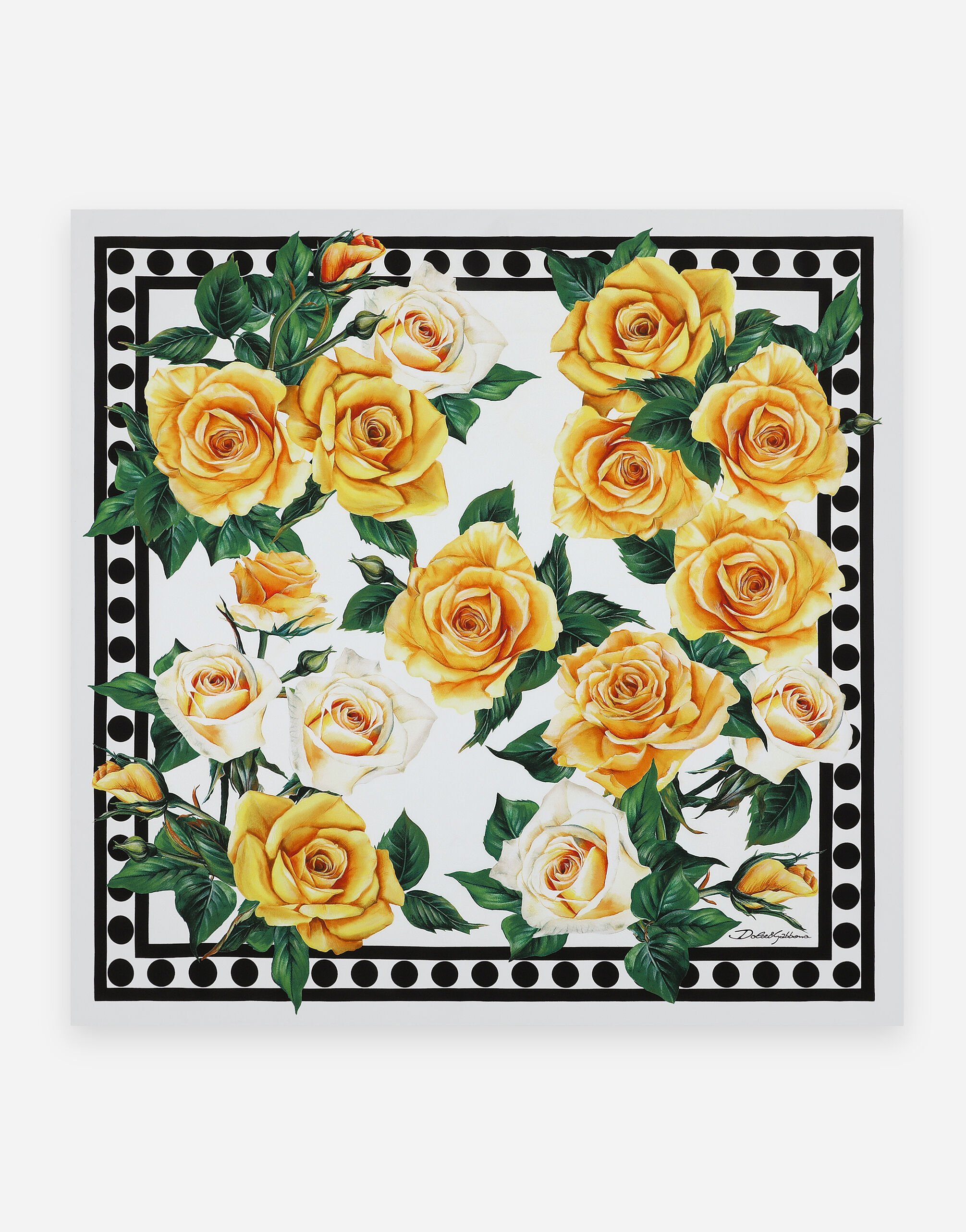 Dolce & Gabbana Twill scarf with yellow rose print (70 x 70) Green BB7158AW437