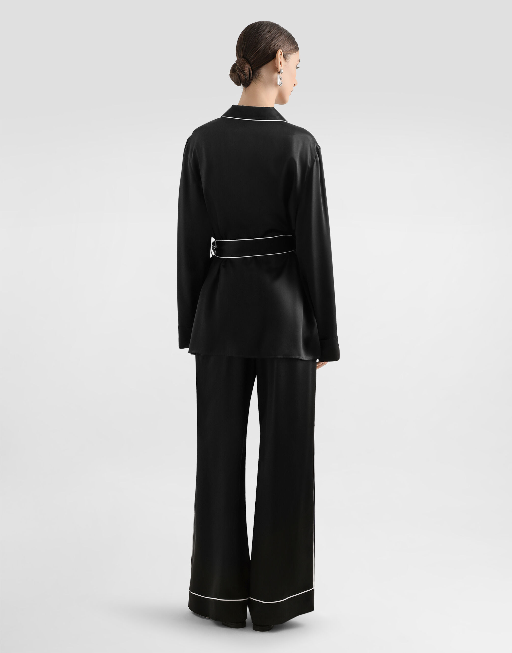 DOLCE & GABBANA シルク Silk pajama shirt with contrasting piping in Black for Women