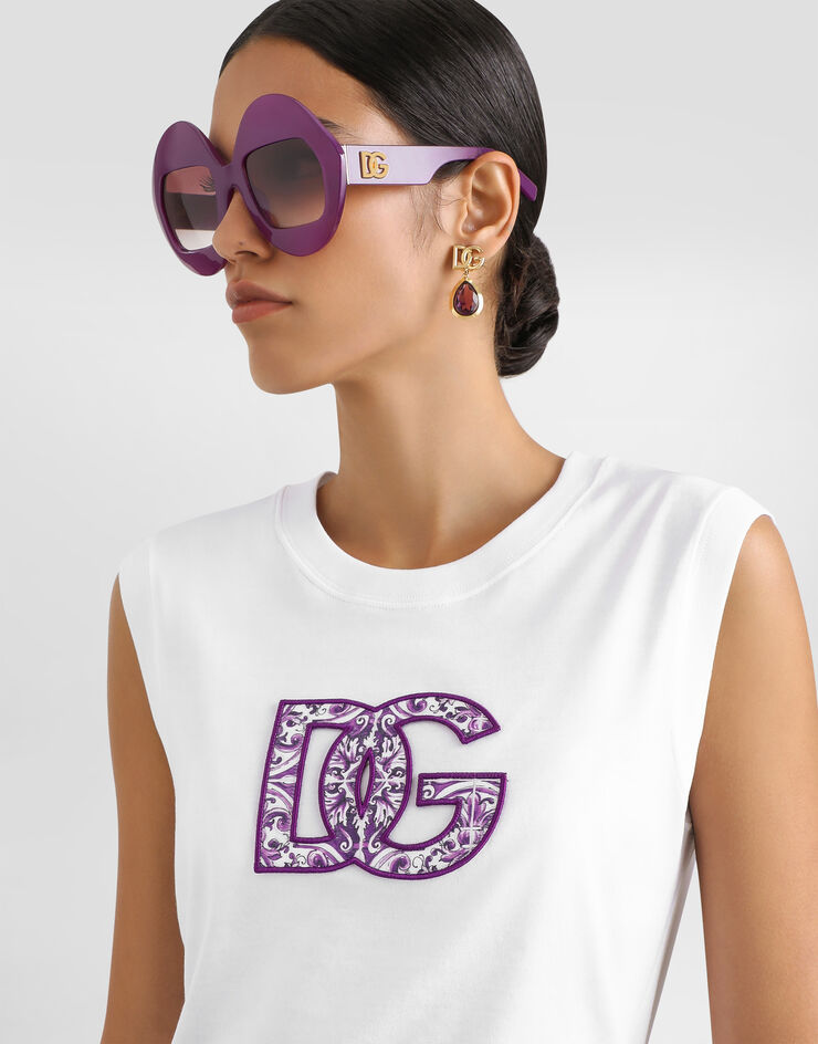 Dolce & Gabbana Camiseta sin mangas con estampado de mayólica White F8V61ZGDC6U