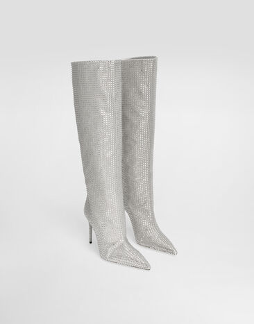 Dolce & Gabbana  Bottes en satin avec strass thermocollants Gris CU1011AM778