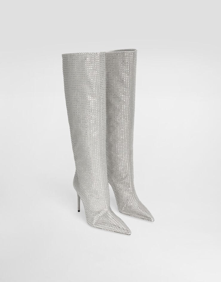 Dolce & Gabbana Satin boots with fusible rhinestones Grey CU1011AM778