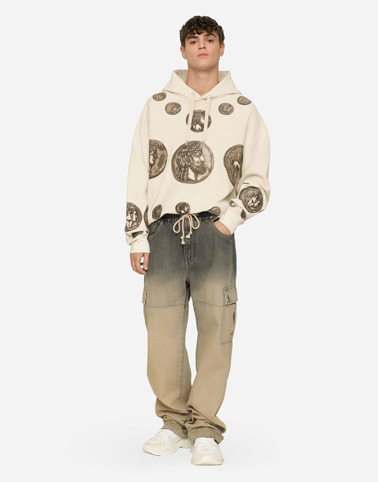 Dolce&Gabbana Coin print inside-out jersey hoodie Beige G9AKATG7JO8
