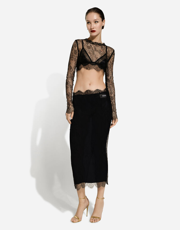 Dolce&Gabbana Chantilly lace midi skirt Black F4CRDTHLM9J
