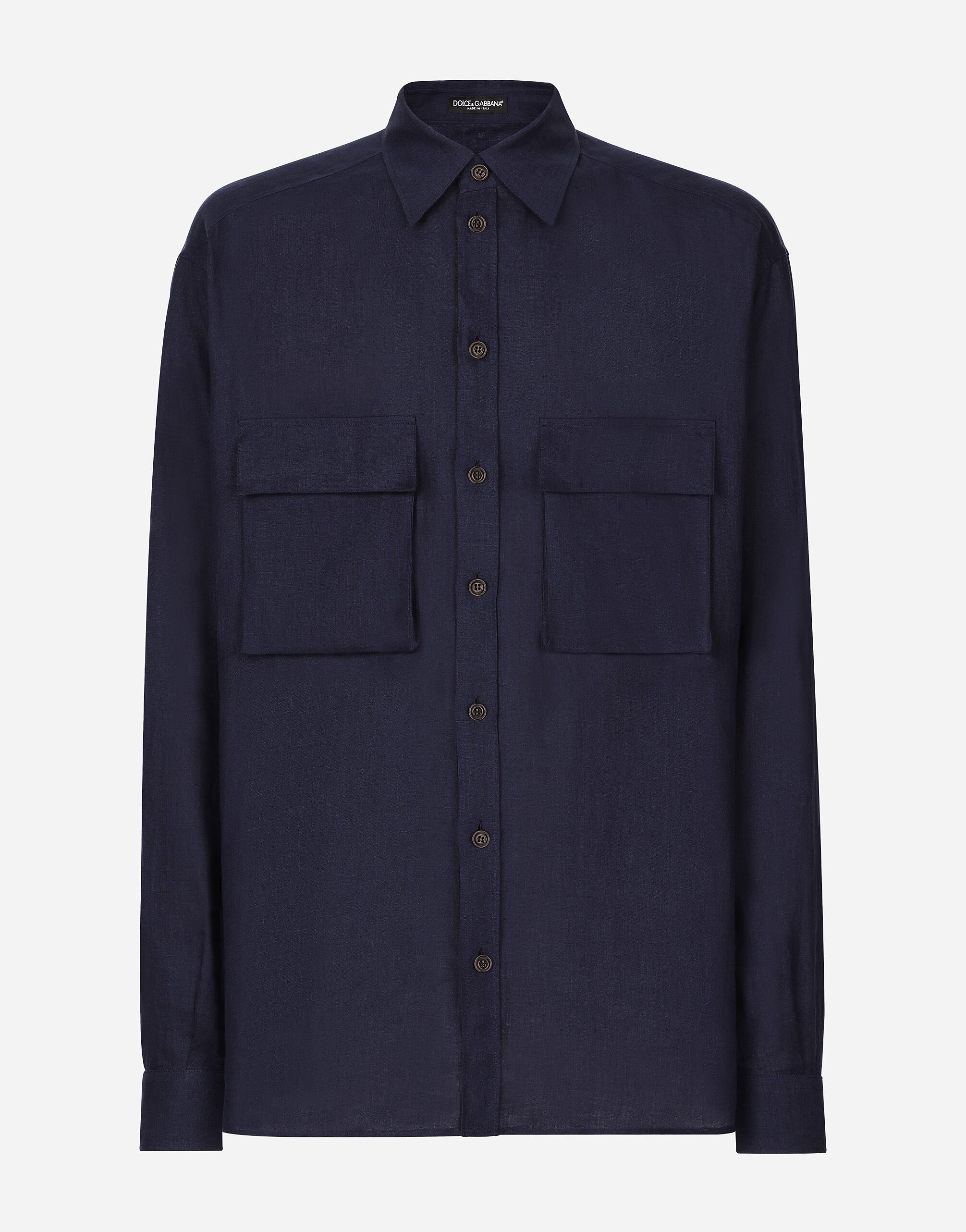 Dolce & Gabbana Oversize linen shirt with pockets Blue G5IF1ZGF856