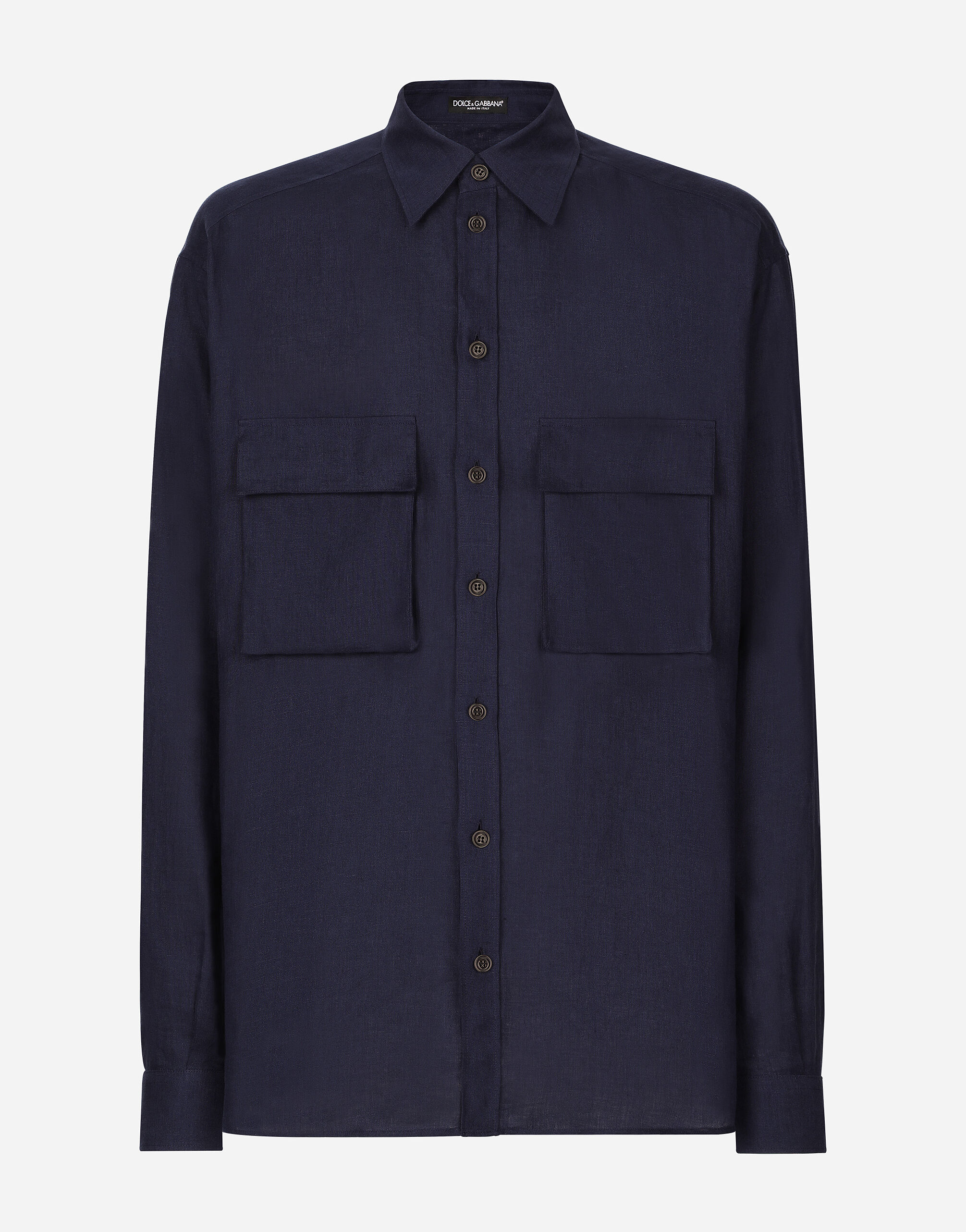 Dolce & Gabbana Oversize linen shirt with pockets Blue G9AUBDG8KF1