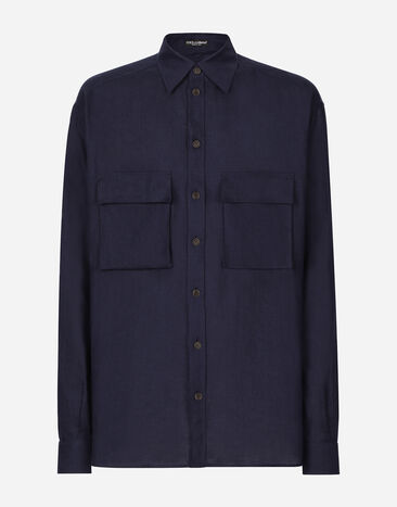 Dolce & Gabbana Oversize linen shirt with pockets Blue G9AUBDG8KF1