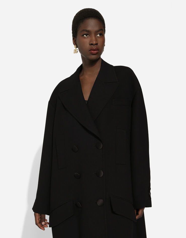 Dolce & Gabbana Oversize coat in double wool crepe Black F0C1LTFU3QE