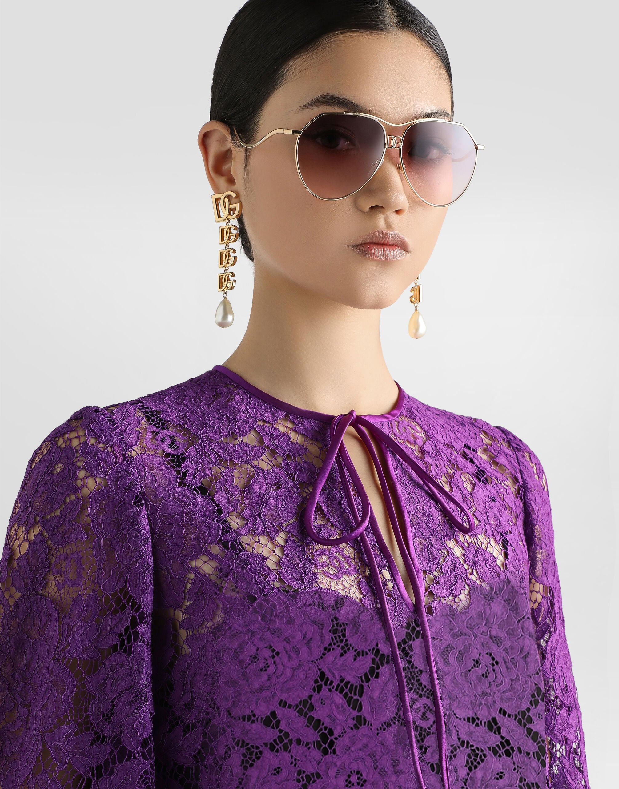 Cordonetto lace short dress in Purple for Women | Dolce&Gabbana® US