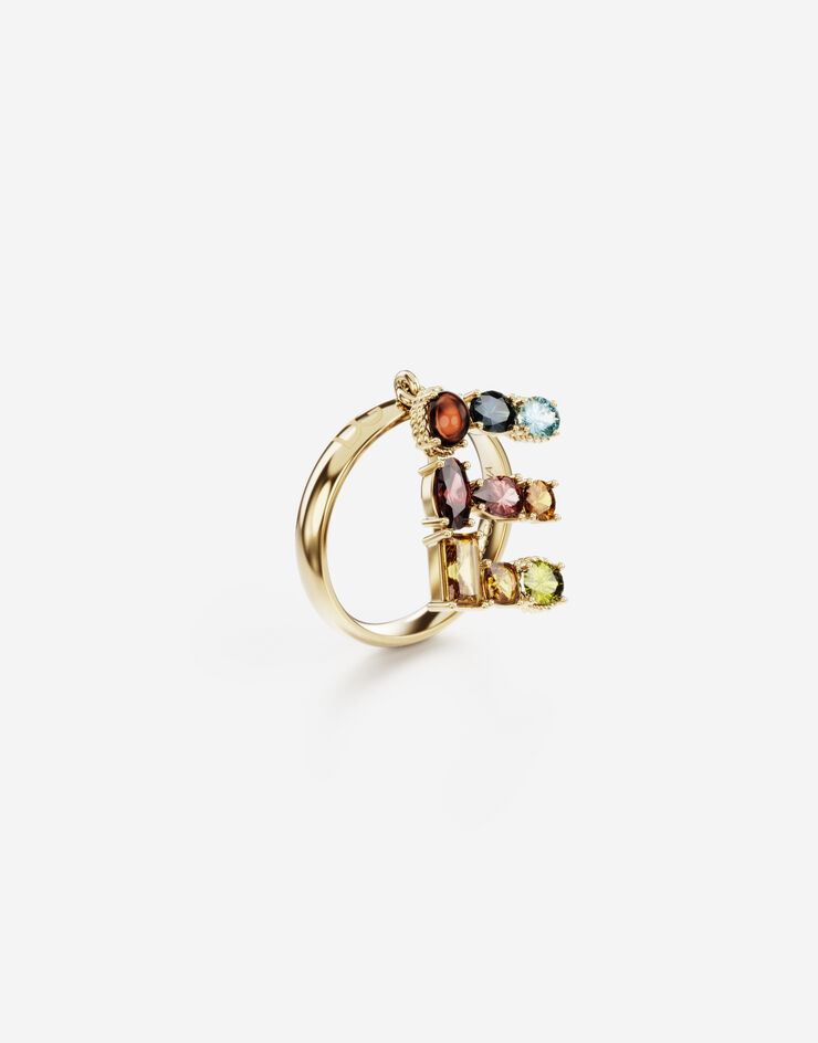 Dolce & Gabbana Rainbow alphabet E ring in yellow gold with multicolor fine gems ORO WRMR1GWMIXE