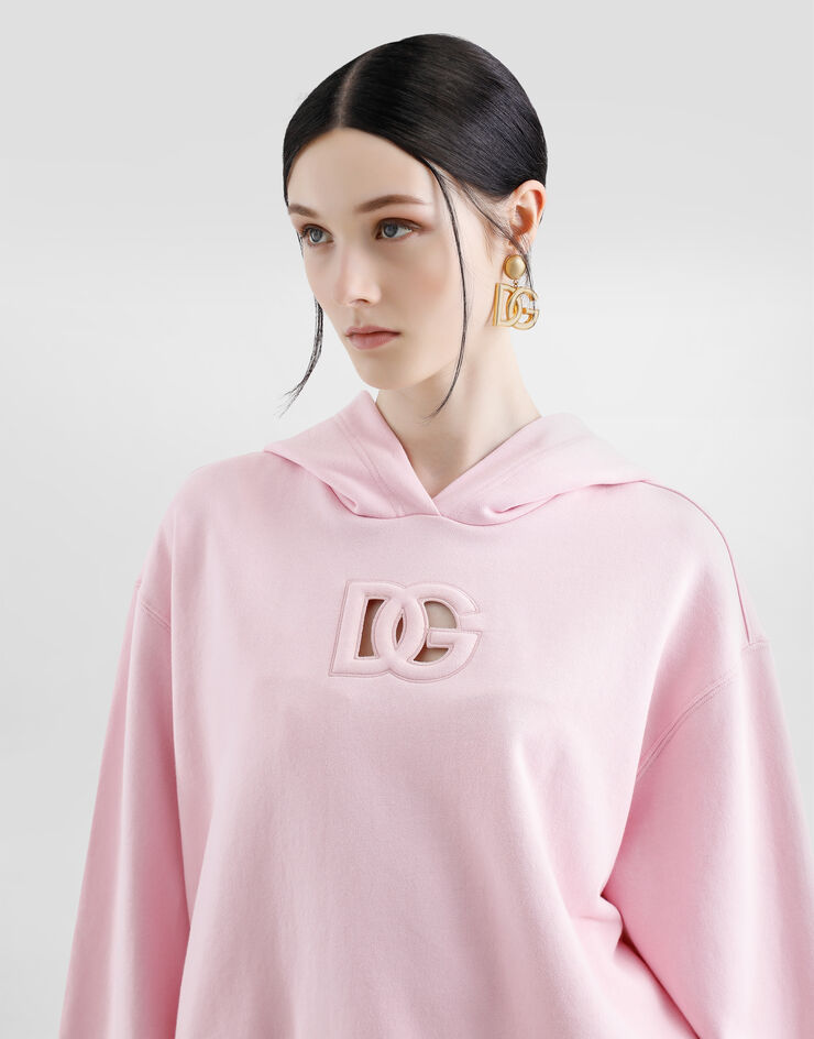 Dolce & Gabbana Jersey hoodie with raised DG embroidery Pink F9S47ZGDCX0