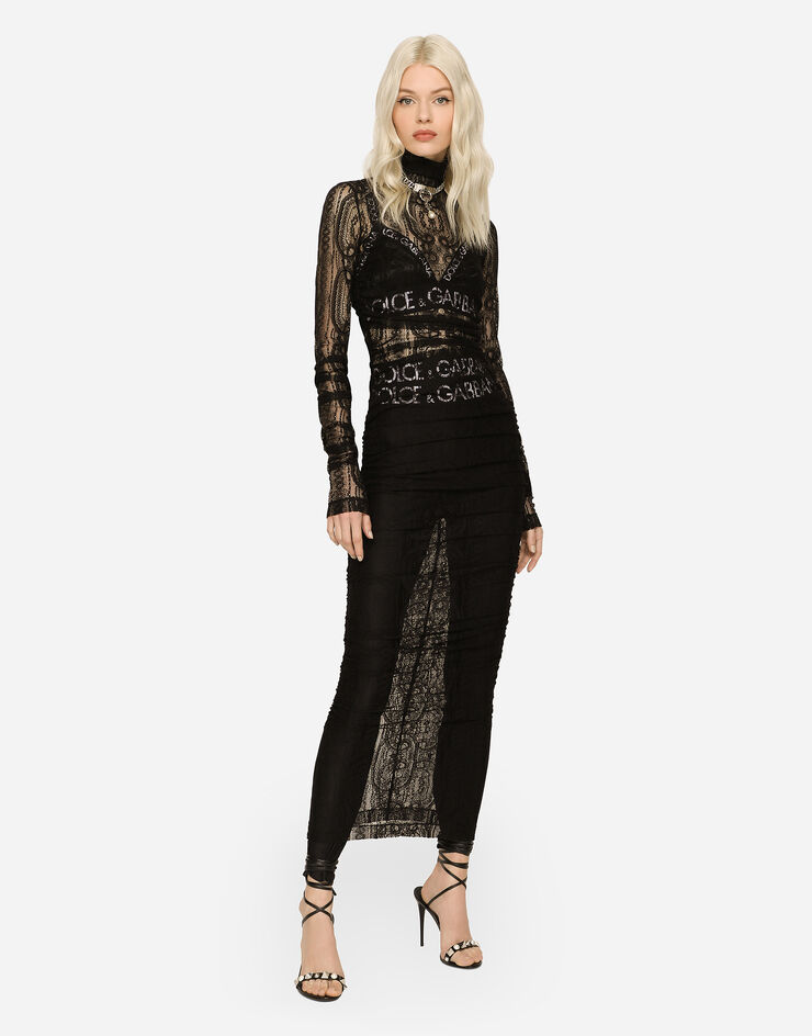 Dolce & Gabbana Lace calf-length dress Black F6AKUTFLRDN
