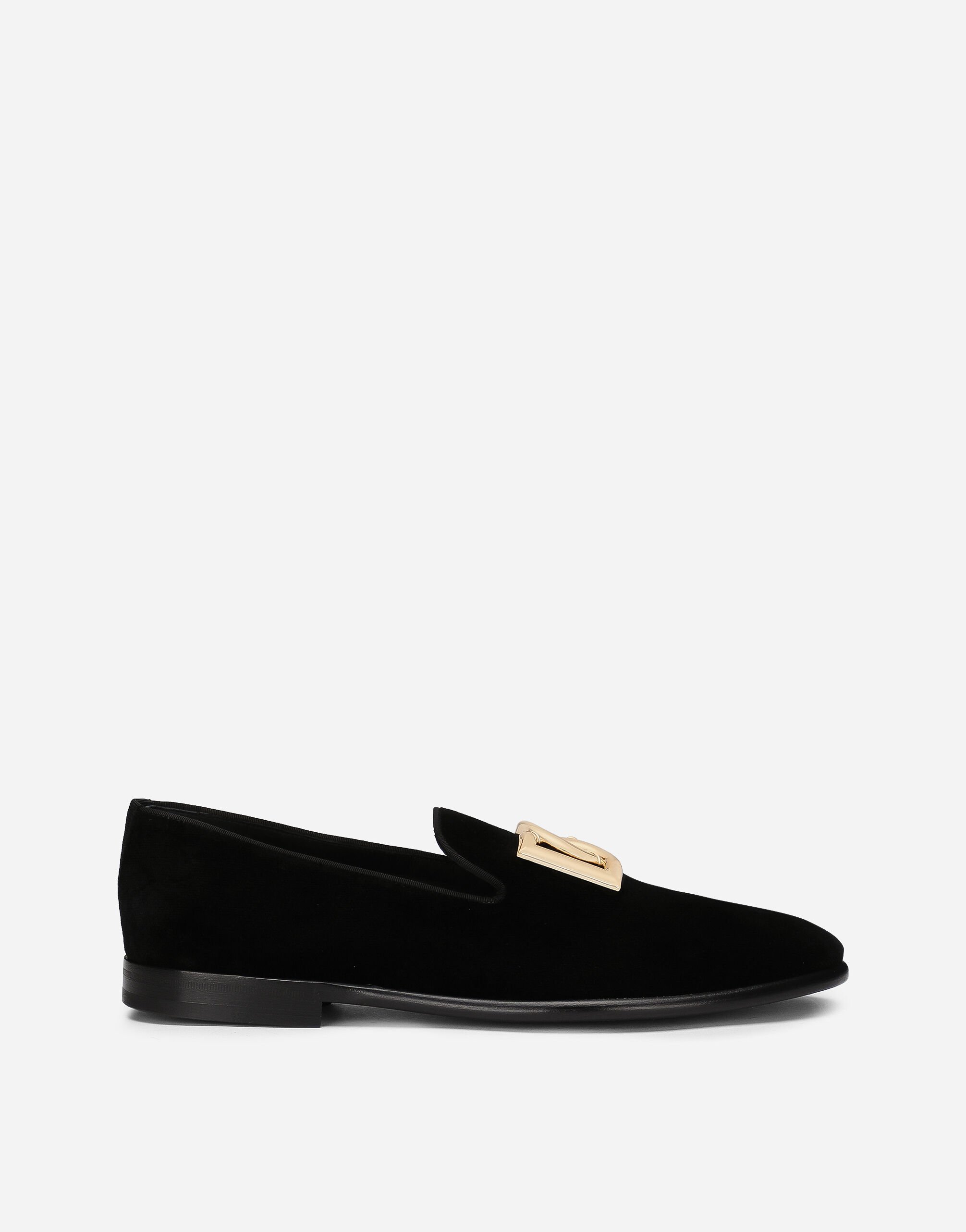 Dolce & Gabbana Velvet slippers with DG logo Black A10782AB640