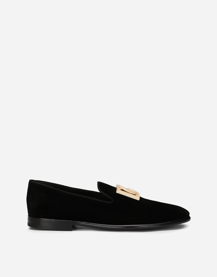 Dolce & Gabbana Velvet slippers with DG logo Negro A50605A6808