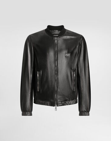 Dolce & Gabbana Leather jacket with branded tag Black G9ZY5LGK311