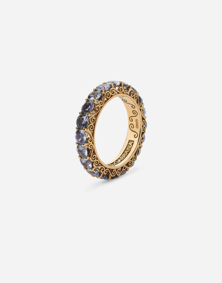 Dolce & Gabbana Heritage band ring in yellow 18kt gold with light blue sapphires Gold WRKH2GWSALB