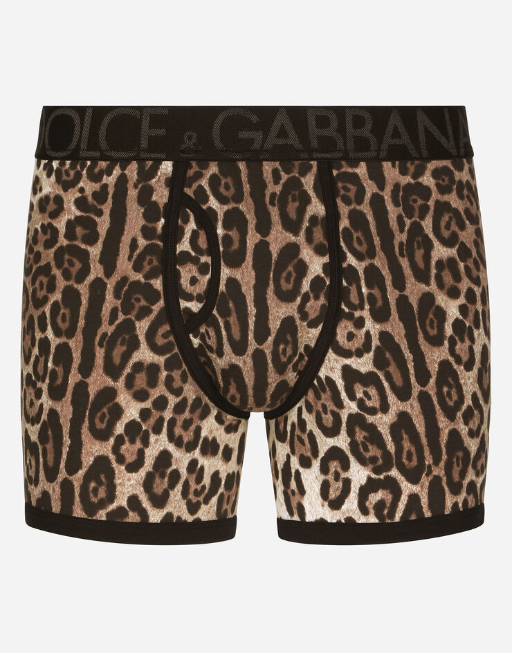 Dolce & Gabbana Boxer long en coton bi-stretch à imprimé léopard Multicolore M4D13JFSGWF