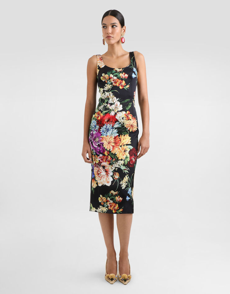 Dolce & Gabbana Kleid aus Satin mit Blumenprint Drucken F6EAWTFSIB3