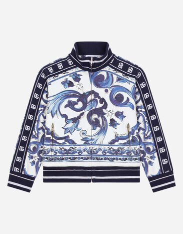 Dolce & Gabbana Zip-up jersey sweatshirt with majolica print Multicolor L53DE7G7EY0