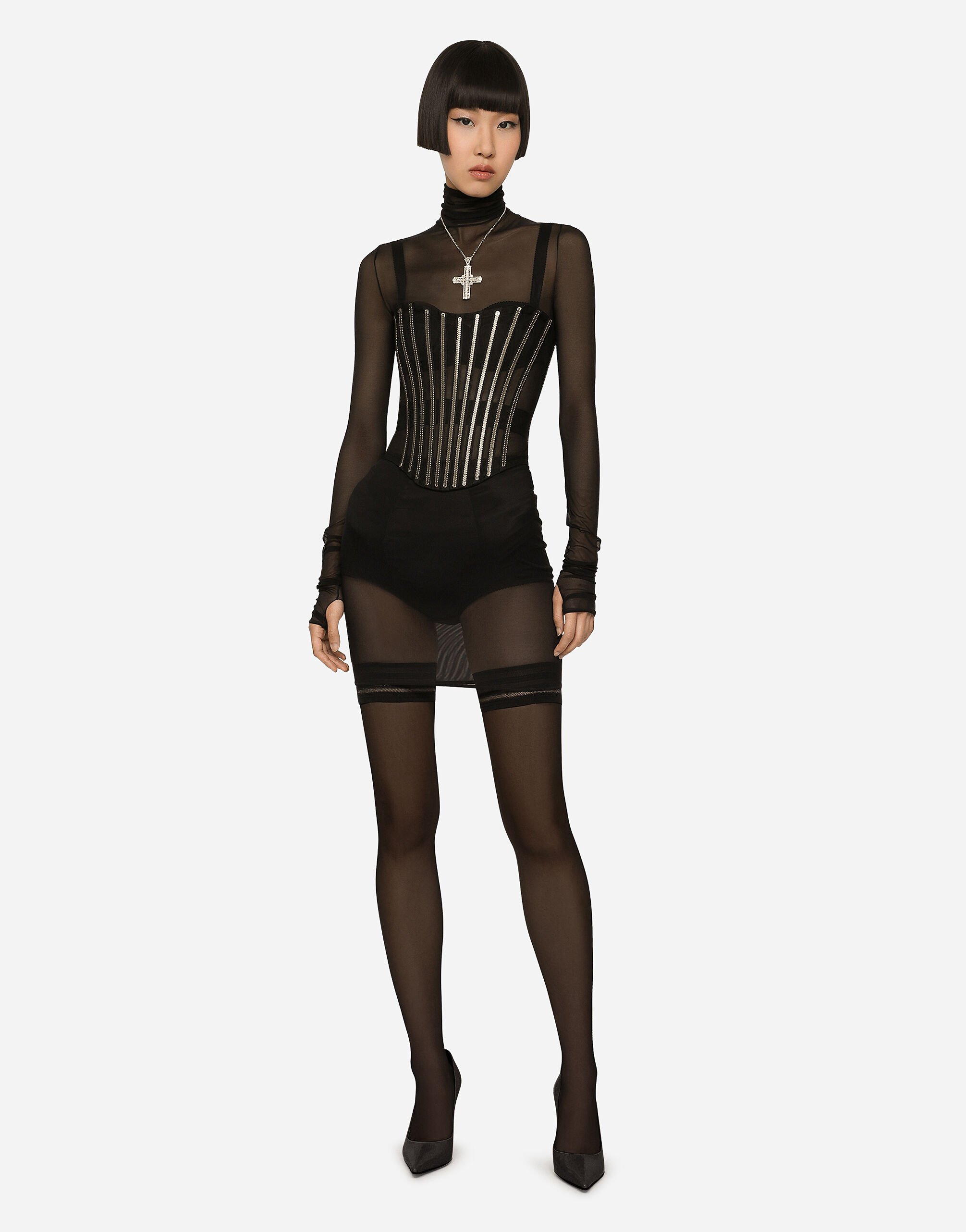 ドルガパ　大人用タイツ KIM DOLCE&GABBANA Tulle corset belt with boning in Black for