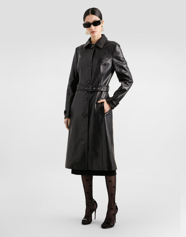 Dolce & Gabbana Single-breasted calf leather coat Black F0W4BLHULXX